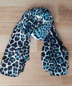 PASHMINA PREMIUM ESTAMPADA ANIMAL PRINT TONALIDADES CELESTE 90 X 180 CM.