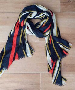 PASHMINA  RAYADA AZUL 90 X 180 CM.