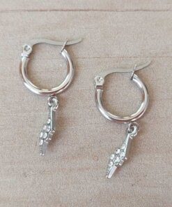 ARO DE ACERO ARGOLLA 15 MM CON DIJE DE RAYO CON STRASS BLANCO
