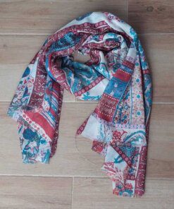 PASHMINA DESFLECADA ESTAMPADA CON ARABESCOS. 85 X 180 CM