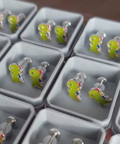 ABRIDOR PLATA ESMALTADO DINOSAURIO VERDE.