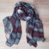PASHMINA ESTAMPADA PETROLEO Y MARRÓN SIN FLECOS, 80 X 180 CM.