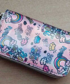 BILLETERA FICHERO MEDIANO METALIZADA ESTAMPADA DOBLE CIERRE 16 X 10 CM