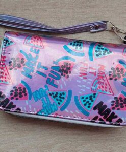 BILLETERA FICHERO MEDIANO METALIZADA ESTAMPADA DOBLE CIERRE 16 X 10 CM