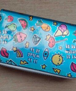 BILLETERA FICHERO MEDIANO METALIZADA ESTAMPADA DOBLE CIERRE 16 X 10 CM