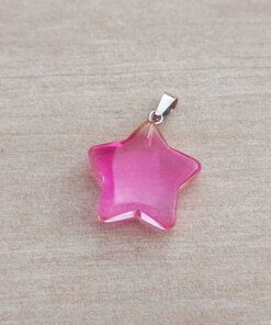 DIJE DE ACERO PIEDRA DEGRADE DE AMARILLO A FUCSIA EN FORMA DE ESTRELLA. 20 MM