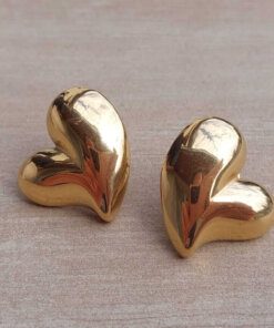 ARO DE ACERO DORADO CORAZÓN HUECO BOMBE, CON FRU FRU. TAMAÑO 25 MM