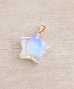 DIJE DE ACERO DORADO ACRILICO TORNASOL EN FORMA DE ESTRELLA. 20 MM