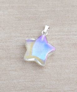 DIJE DE ACERO BLANCO SIMIL PIEDRA TORNASOL EN FORMA DE ESTRELLA. 20 MM