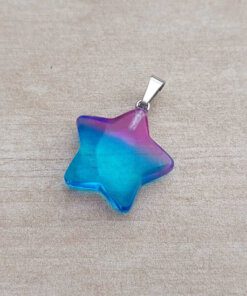 DIJE DE ACERO PIEDRA DEGRADE DE FUCSIA A TURQUESA EN FORMA DE ESTRELLA. 20 MM