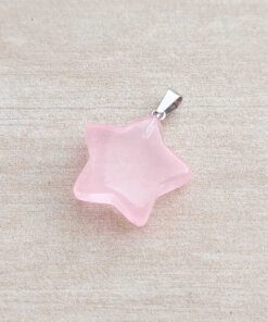 DIJE DE ACERO PIEDRA ROSA EN FORMA DE ESTRELLA. 20 MM