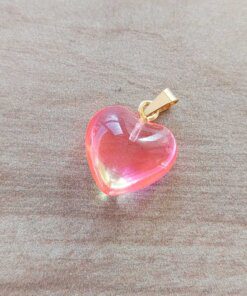 DIJE DE ACERO DORADO ACRÍLICO EN FORMA DE CORAZÓN DEGRADE ROSA CHICLE/AMARILLO . TAMAÑO 15 MM