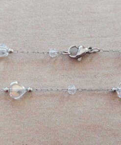 CADENA DE ACERO FORCET CON CORAZONES Y BOLITAS DE ACRÍLICO TORNASOL INTERCALADAS CON BOLITA 2 MM. LARGO 40 CM