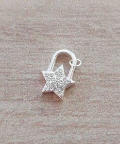 DIJE DE ACERO BLANCO ESTRELLA CANDADO CON STRASS BLANCO. 12 X 17 MM