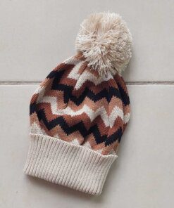 GORRO TEJIDO ZIG ZAG 4 COLORES CON POMPÓN.