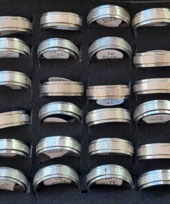 ANILLOS DE ACERO ALIANZA 7 MM CON PADRE NUESTRO GRABADO QUE GIRA SUPERPUESTO X 36 UNIDADES SURTIDOS EN MEDIDAS. (MEDIDAS DEL 16 AL 20)