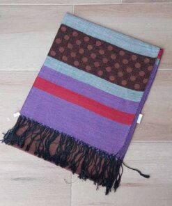 PASHMINA BÚLGARA RAYADA VIOLETA/MARRÓN/BORDO/GRIS. 70 X 180 CM.