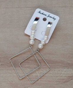 ARO COLGANTE BIJOUTERIE PLATEADO CON PERLAS Y ROMBO. LARGO 80 MM