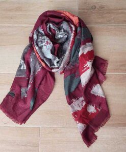 PASHMINA LINEA PESADA DESFLECADA PINCELADAS BASE BORDO. 90 X 190 CM.