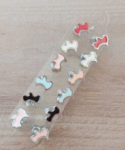 BLISTER DE AROS DE ACERO PERRITO ESMALTADO 7 MM MULTICOLOR X 6 PARES.