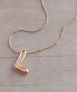 DIJE DE ACERO DORADO INICIAL L DE 14 X 20 MM CON CADENA CLAPTON CON BOLITAS DE 40 CM + EXT. DE 5 CM