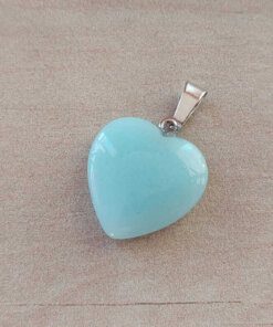 DIJE DE ACERO PIEDRA AQUA EN FORMA DE CORAZÓN. 20 MM