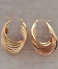 ARO DE ACERO DORADO ARGOLLA ELÍPTICA MULTI HILO, MEDIDA 25 X 30 MM