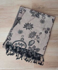 PASHMINA BÚLGARA BEIGE CON FLORES SIN GUARDA DE BORDE . 70 X 180 CM.