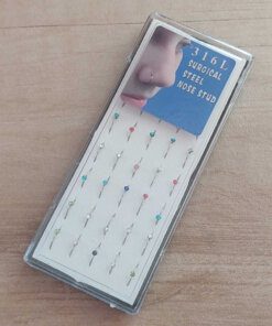 CAJA DE PIERCING DE NARIZ ARGOLLITA 8 MM CON STRASS MULTICOLOR X 40 UNIDADES