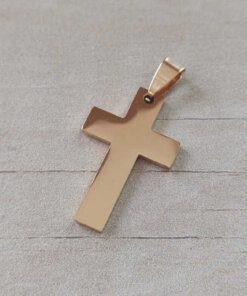 DIJE DE ACERO DORADO CRUZ LISA PULIDA AMBAS CARAS. 19 X 31 MM