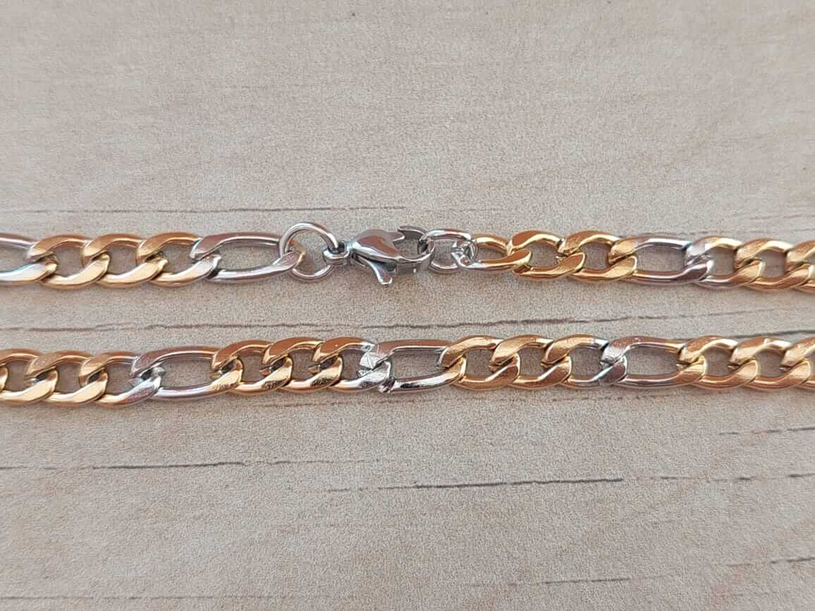 CADENA DE ACERO COMBINADA CON DORADO ESLABÓN FIGARO 1.4. LARGO 55 CM.