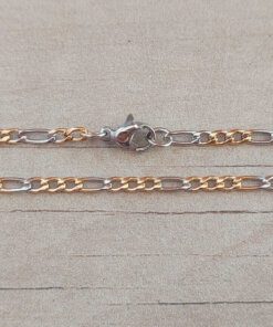 CADENA DE ACERO COMBINADA CON DORADO ESLABÓN FIGARO 0.8. LARGO 50 CM.