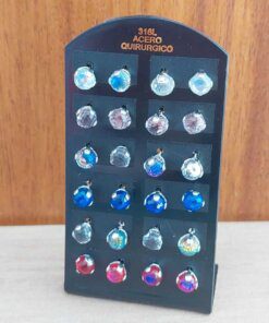 BLISTER DE AROS DE ACERO CRISTAL DE ROCA 6 MM X 12 PARES MULTICOLOR
