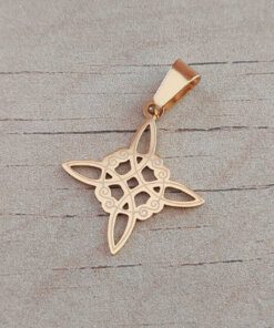 DIJE DE ACERO DORADO CRUZ NUDO DE BRUJAS. 23 MM