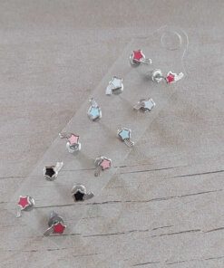 BLISTER DE AROS DE ACERO ESTRELLA FUGAZ ESMALTADO MULTICOLOR X 6 PARES.