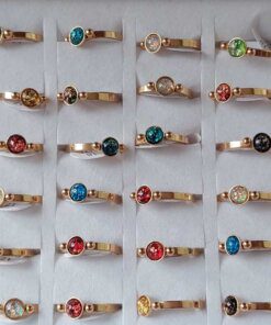 ANILLOS DE ACERO DORADO CON RESINA COLOR 6 MM Y DOS BOLITAS X 36 UNIDADES SURTIDOS EN MEDIDAS. (MEDIDAS DEL 16 AL 20)