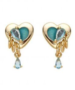 ARO PLATA BAÑADO EN ORO CORAZÓN CON ZIRCON COLGANTES COLOR TURQUESA Y ARANDELAS. PESO APROX 2.33 GR.