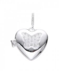 DIJE PLATA RELICARIO CON FORMA DE CORAZÓN CON MARIPOSA DE ZIRCONES. 16 MM. PESO APROX 4.39 GRS.