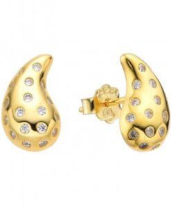 ARO PLATA GOTA BAÑADO EN ORO  CON ZIRCONES. PESO APROX 2.28 GR.