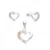 CONJUNTO DE PLATA ARO PASANTE Y DIJE CORAZÓN CON ZIRCONES GAMA MULTICOLOR PASTEL. PESO APROX. 2.45 GRS.