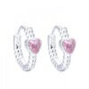 ARO PLATA HUGGIES TORNEADO 14 MM CON PUNTO DE LUZ CORAZÓN ROSA. PESO APROX 2.84 GRS.