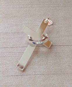 DIJE DE ACERO BLANCO CRUZ LISA PULIDA AMBAS CARAS CON ARGOLLA CRUZADA. TAMAÑO 25 X 45 MM.