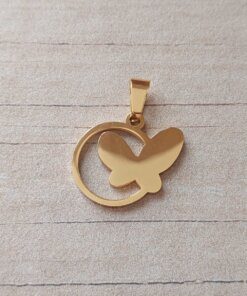 DIJE DE ACERO DORADO MARIPOSA CALADA 17 X 22 MM