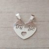 DIJE DE ACERO BLANCO CORAZÓN PARA PARTIR «TU Y YO» 25 X 30 MM