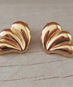 ARO DE ACERO DORADO TRIPLE GOTA EN FORMA DE ALA CON FRU FRU. TAMAÑO 21 X 28 MM