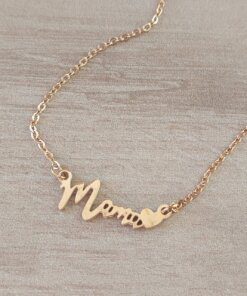 COLGANTE CADENA DE ACERO DORADO ESPEJITO CON DIJE MAMA CALADO TAMAÑO 10 X 22 MM. LARGO 45 CM