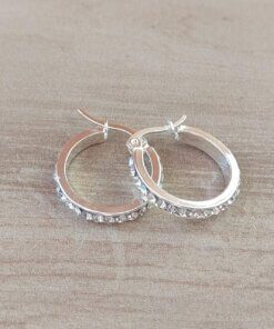 ARO DE ACERO BLANCO ARGOLLA 20 MM CON STRASS BLANCO TIPO SIN FIN.