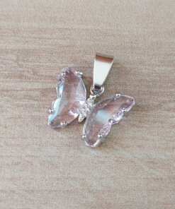 DIJE DE ACERO MARIPOSA DE ACRÍLICO ROSA. 15 X 20 MM