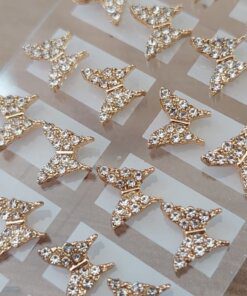 BLISTER DE AROS DE ACERO DORADO MARIPOSA C/STRASS BLANCO X 12 PARES