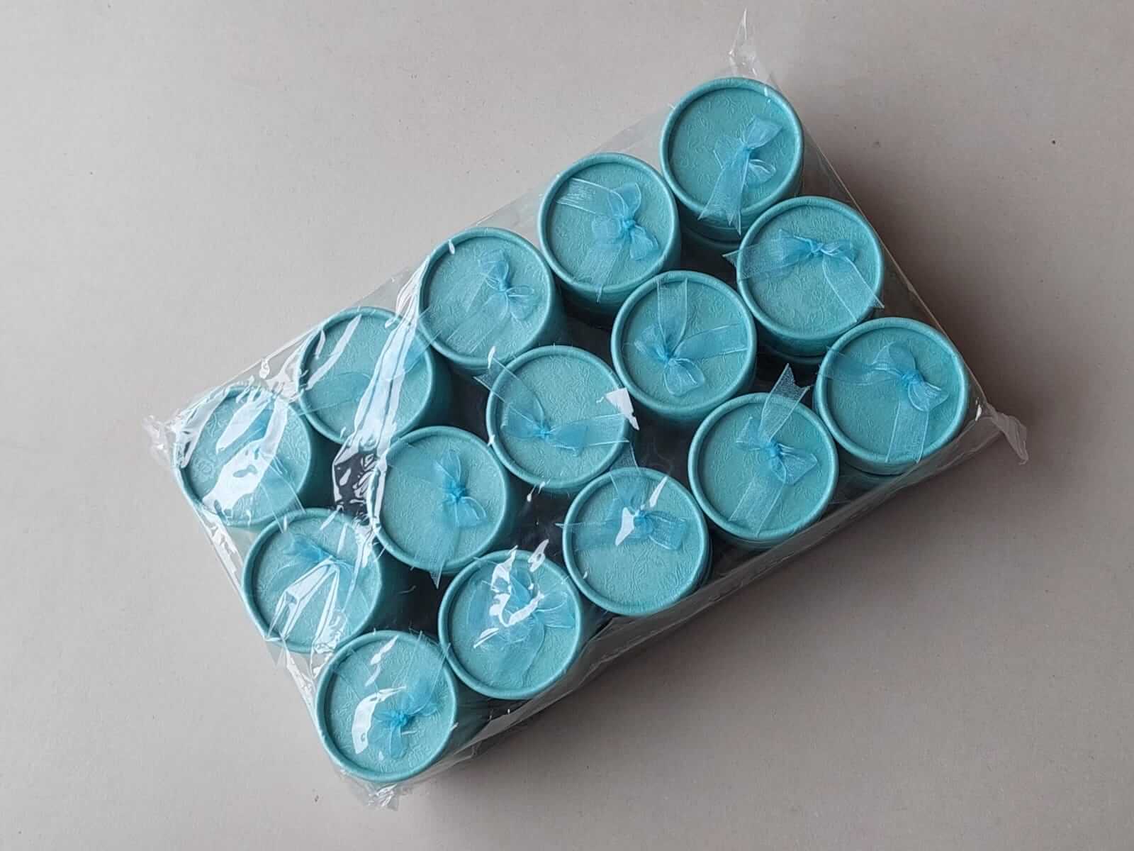 ESTUCHE PARA ANILLO X 30 UNIDADES COLOR AQUA. DIÁMETRO 4 CM